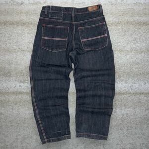 Vintage Skater Wide Leg Jeans Rich Kids Jet Black Wash Baggy Denim Rap Art Y2K